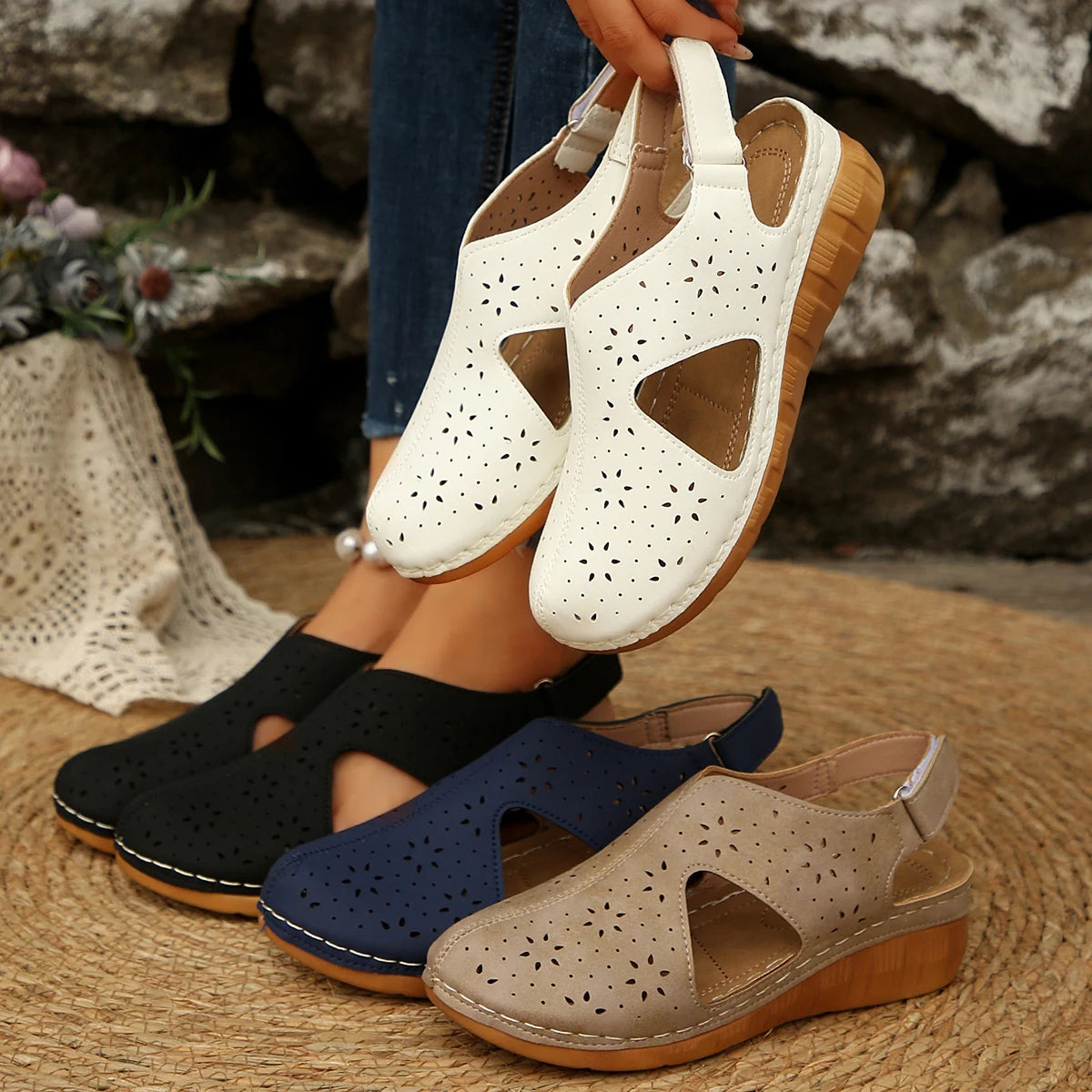 Summer Women 2026 Sandals Platform Fashion Sandals Hollow Out Buckle Roman Style Shoes Women Lightweight Slip-On Shoes Ladies - Sun Studio