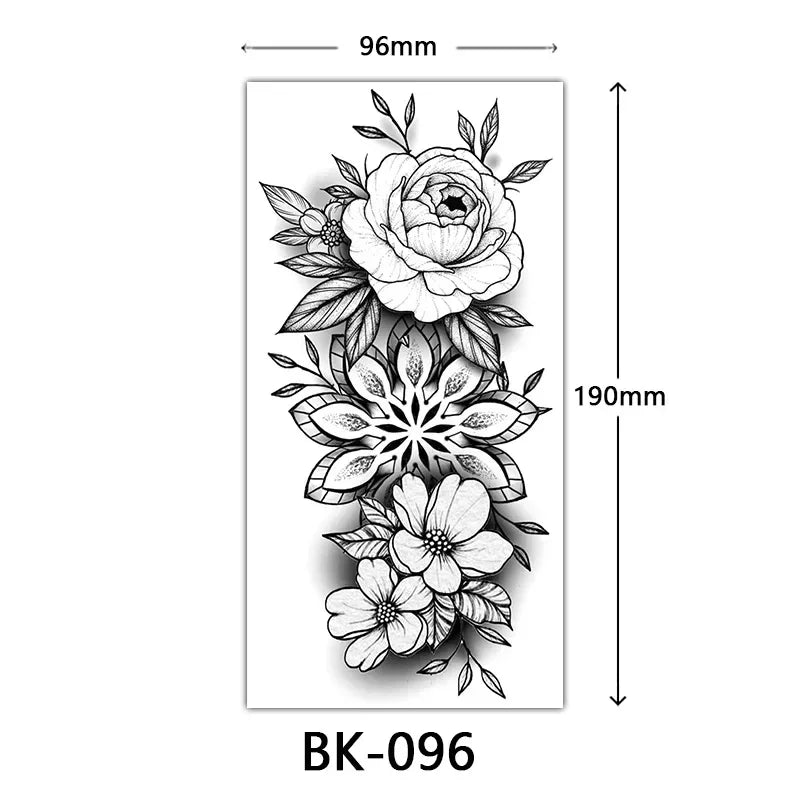 Rosenblüten-Tattoo Temporäres wasserdichtes Schmetterlings-Fake-Tattoo für Frauen Schwarzes Blumen-Skizzen-Tattoo-Aufkleber