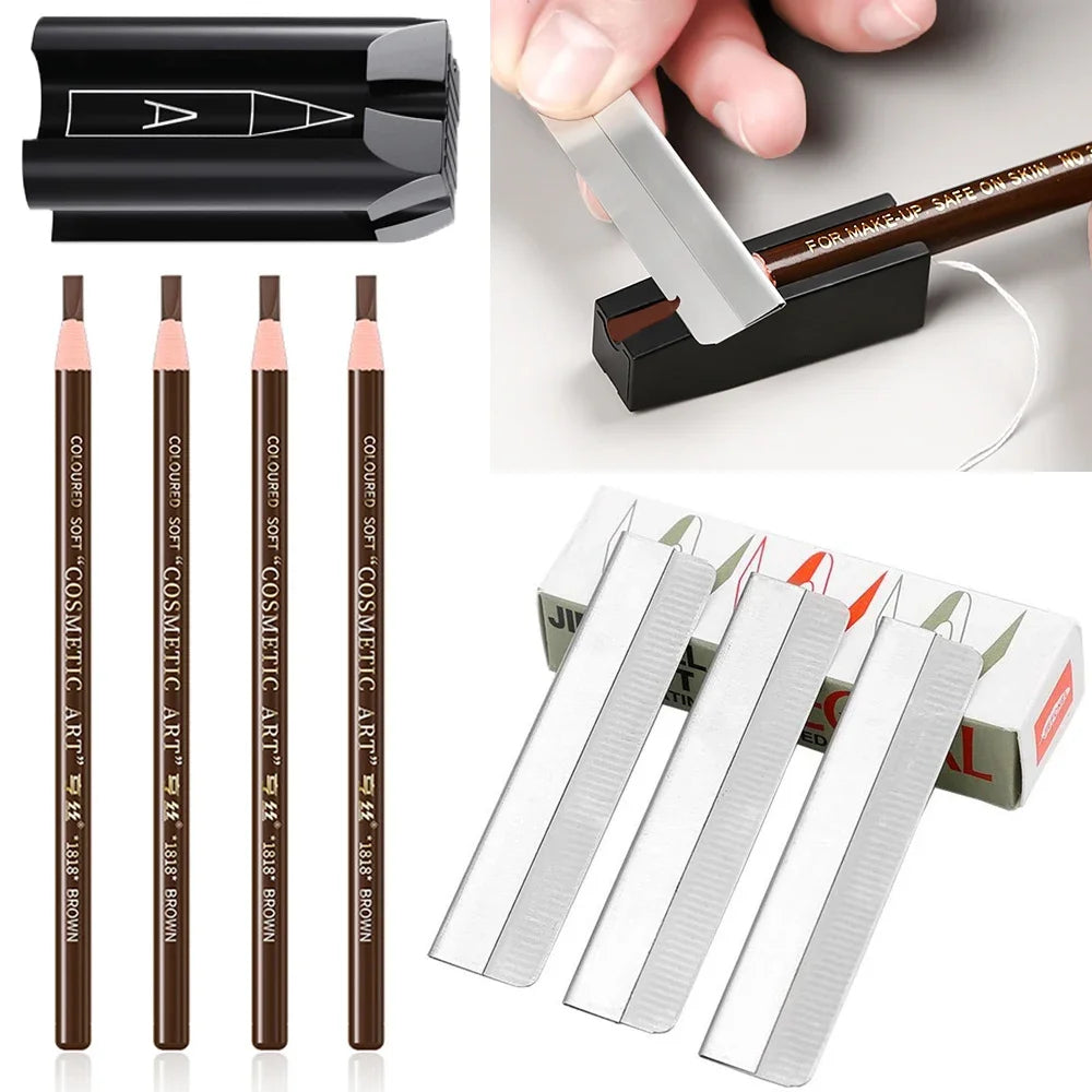 Eyebrow Pencil Microblading Supplies Set Waterproof Eyebrow Tattoo Tint Enhancers With Sharpener Brow 10Pcs Brow Trimmer Blade - Sun Studio