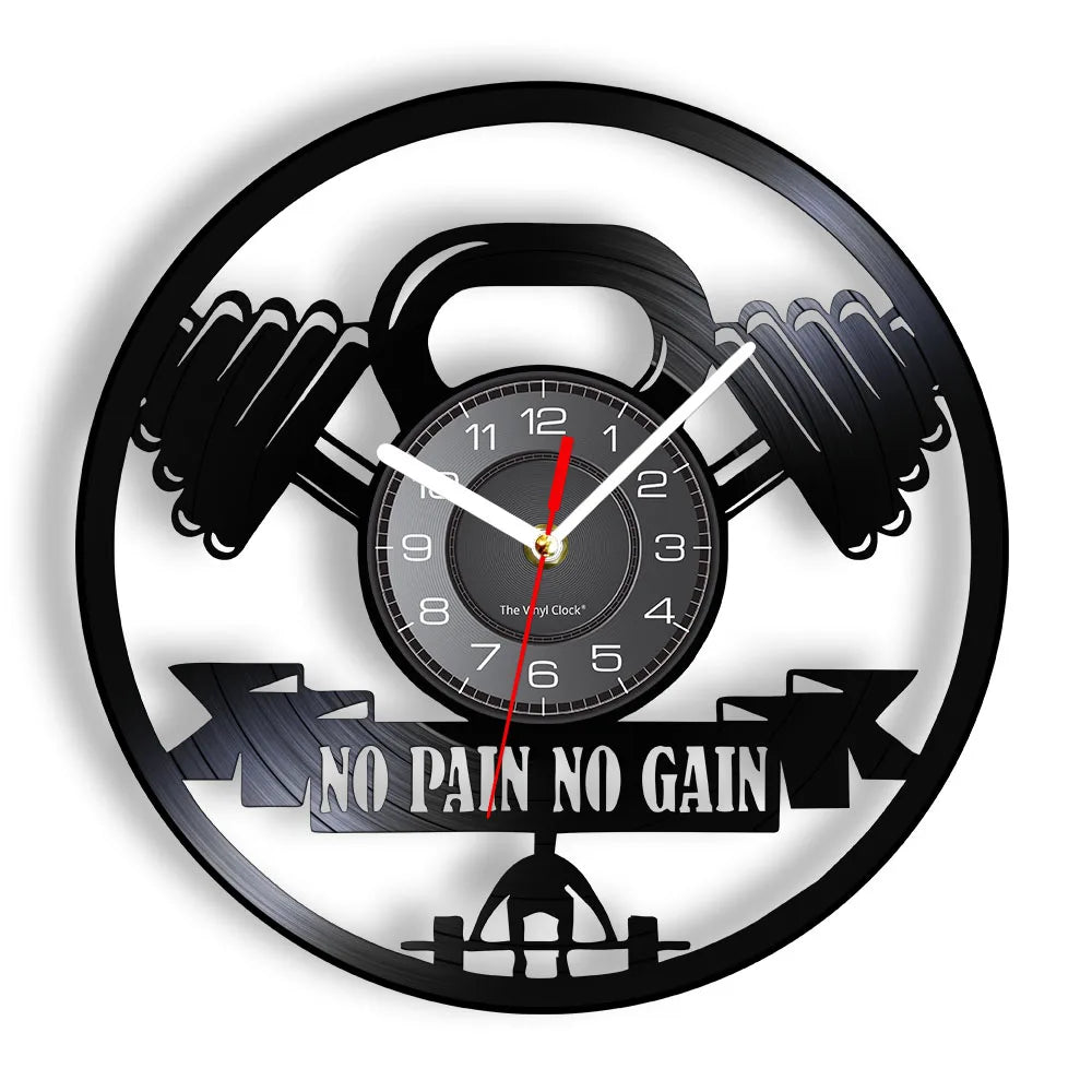 Fitness Equipment Theme Vinyl Record Fitness Wall Clock Home Decoration LED Backlight Modern Fitness Watch - Sun Studio
