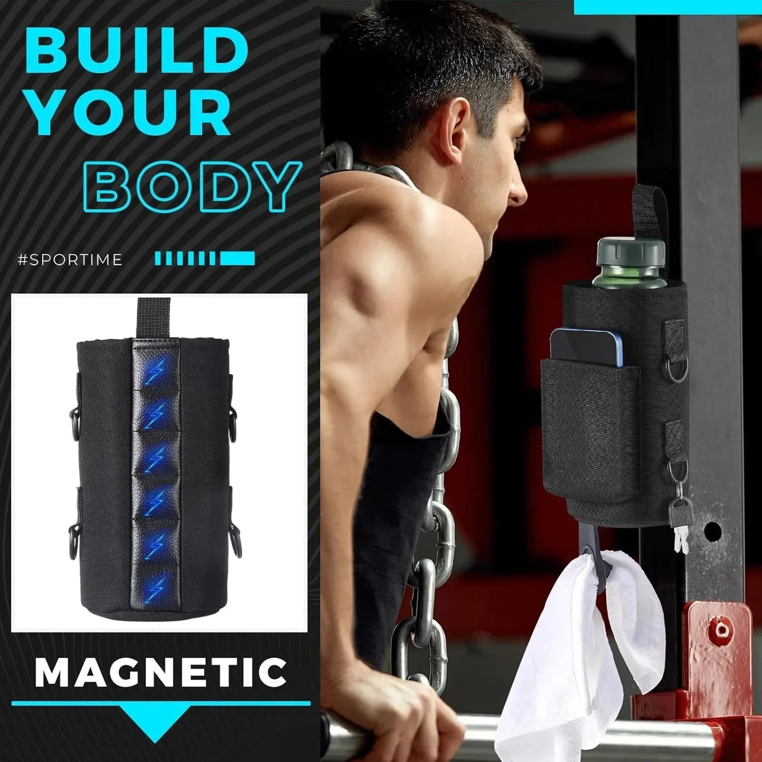 Large Capacity Magnetic Gym Bag Portable Magnetic Carrier Bag With Phone Pocket Gym Water Bottle Pouch Gym Organizer Accessories - Sun Studio