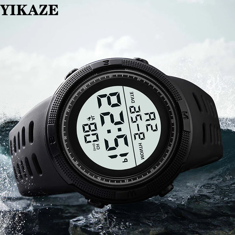 YIKAZE Men's Digital Electronic Watch Sports Glow 50mm Large Dial Student Outdoor Adventure Trend Multifunctional Watches Clock - Sun Studio