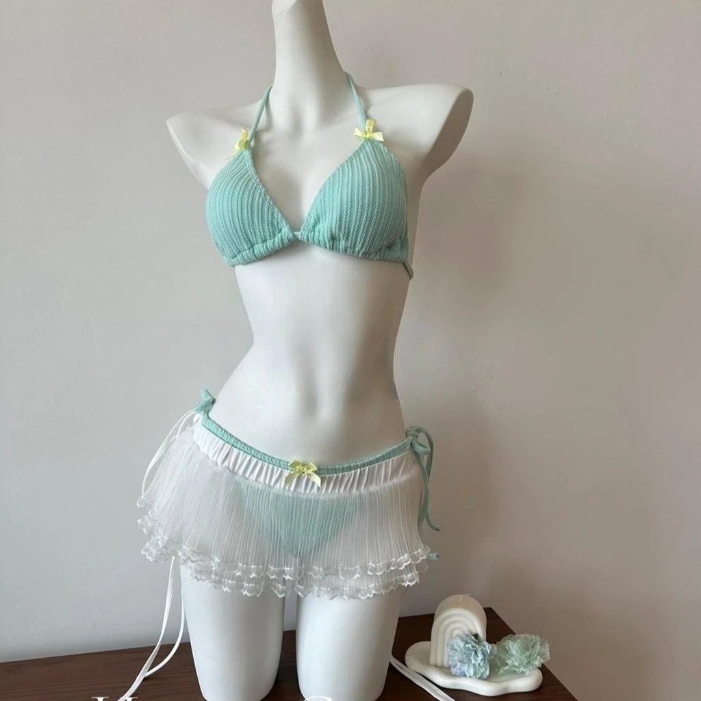 2026 Y2K Summer Sweet  White Dot Sets Lovely Cherry Decor Sexy Lace Trim Style Casual Bikini Swimsuit Beach Holiday Wear - Sun Studio