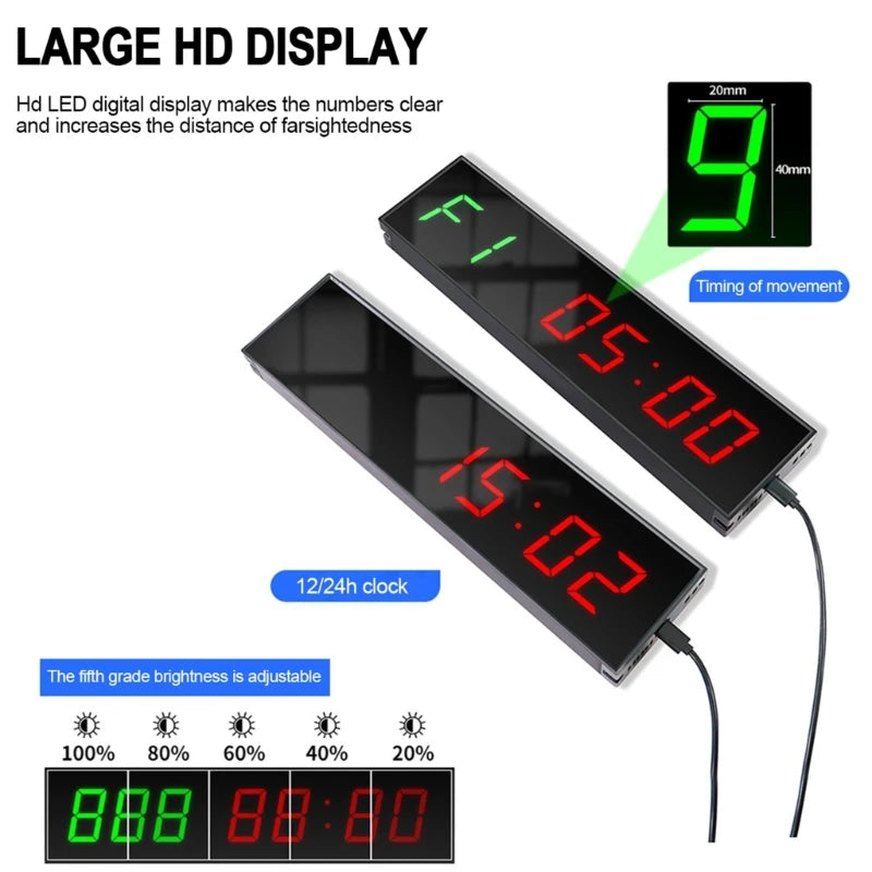 Gym Timer, Interval Clock with Clear LED, Crossfits Timer Countdown/Up Stopwatch, Wall Workout Timer with Remote for Gym - Sun Studio