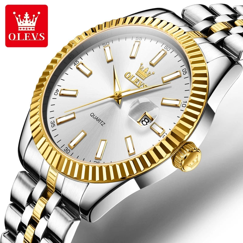 OLEVS Brand New Fashion Quartz Watch for Men Luxury Stainless Steel Waterproof Luminous Calendar Mens Watches Relogio Masculino - Sun Studio