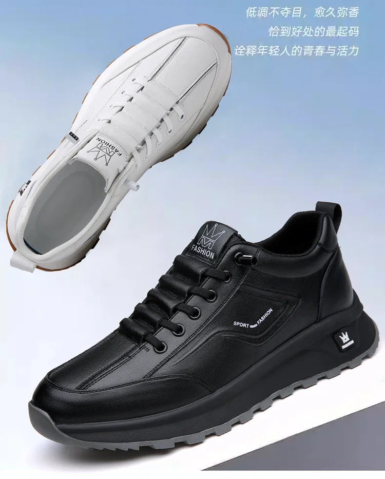 Designer New Men Genuine Leather Casual Sport Shoes Street Fashion Comfortable Cow Leather Lace-up Sneakers - Sun Studio