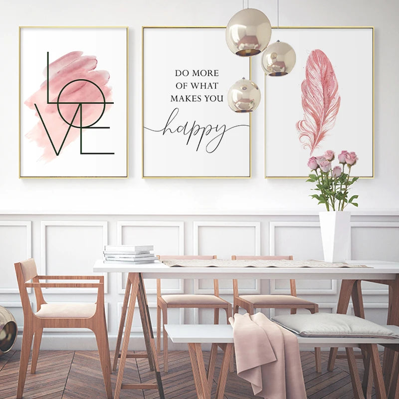 Blush Pink Feather Canvas Painting Inspirational Quote Posters and Prints Love Sign Wall Art Picture for Girls Room Home Decor - Sun Studio