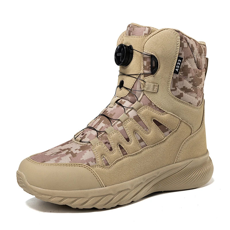 Large Outdoor Training Boots Men's Mountaineering Hiking Boots High Top Rotating Buckle Fashion Camouflage Sports Shoes