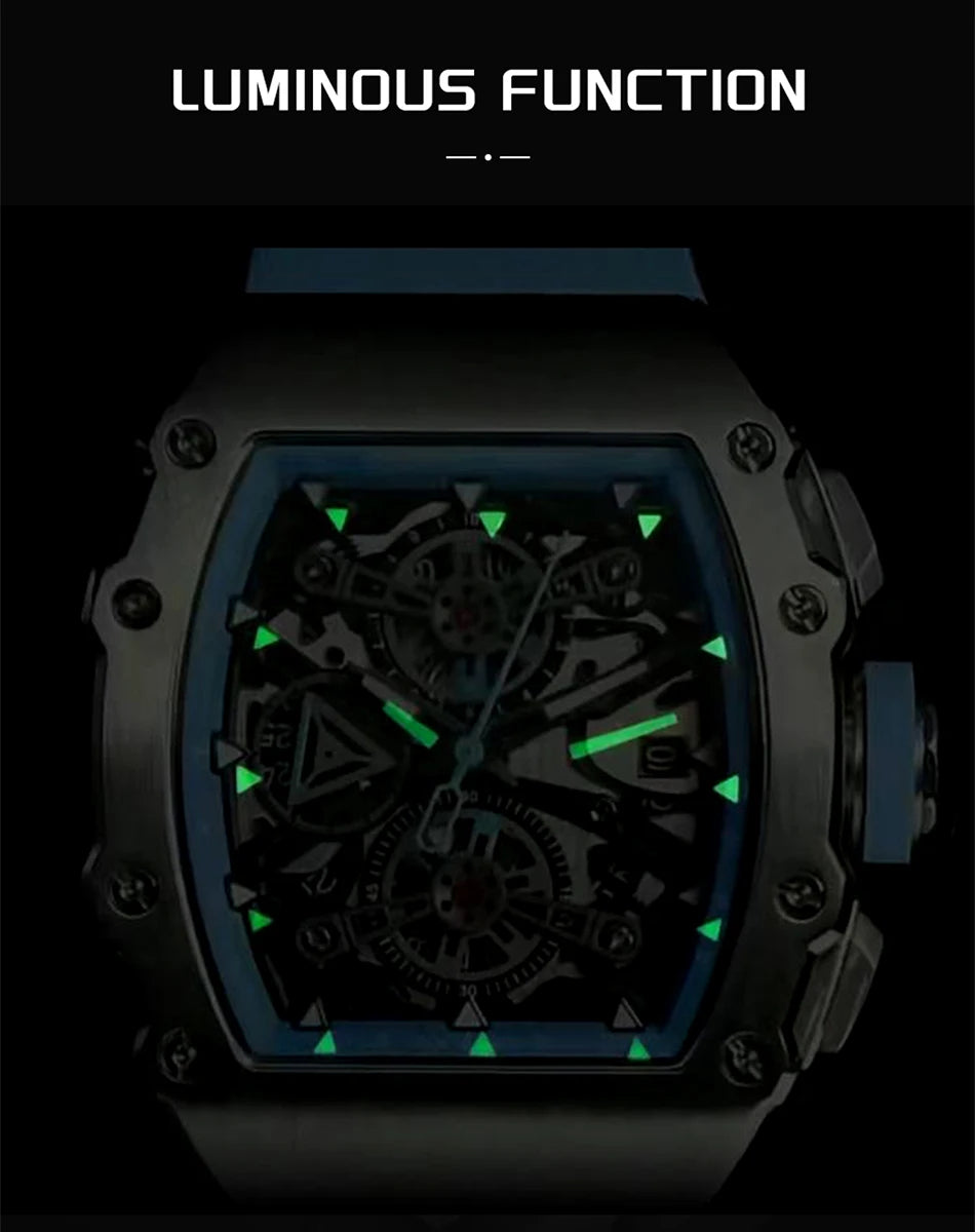 PAGANI DESING Men's Quartz Watches Skeleton Dial 100M Waterproof Sport Rectangle Sapphire glass Watch for Men - Sun Studio