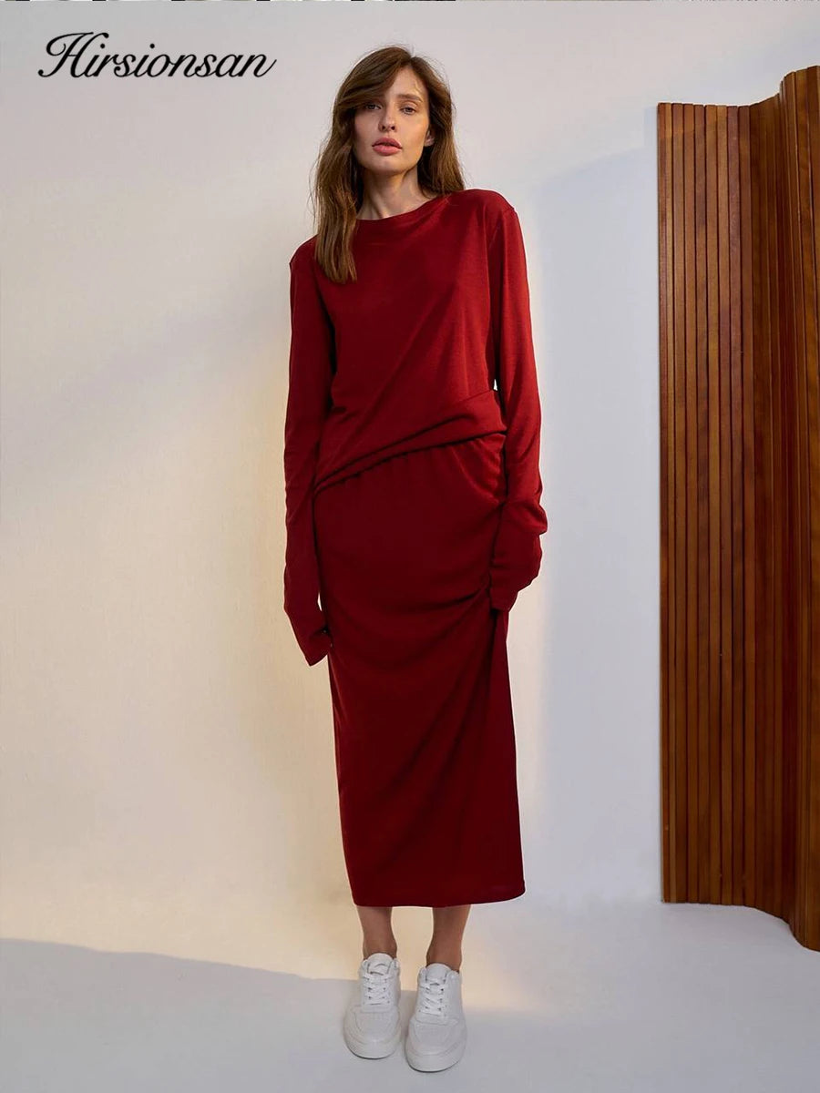 Hirsionsan Modal Soft Loose Sets Women 2026 Casual Two Pieces Long Sleeve T Shirts and High Waist Dresses Outfits Tracksuit - Sun Studio