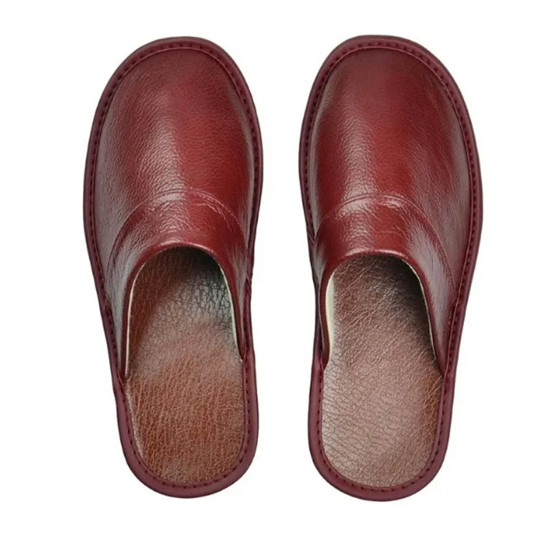 Classic PU Leather Slippers Male Indoor Unisex Shoes Men 2024 Fashion Man Leather Shoes Home Slippers Waterproof Man House Shoes - Sun Studio