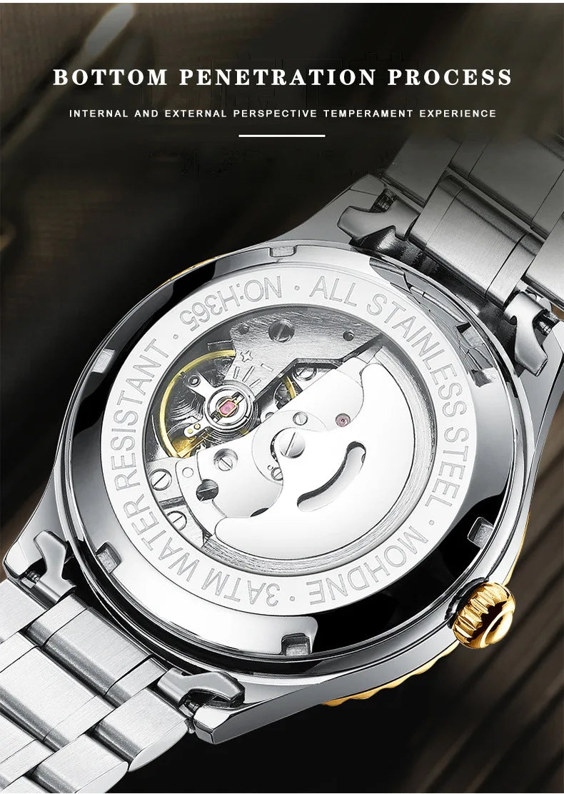 Bindond Mens Automatic Mechanical Watches Top Brand Luxury Stainless Steel Waterproof Hollow Male Wristwatches Relogio Masculino - Sun Studio