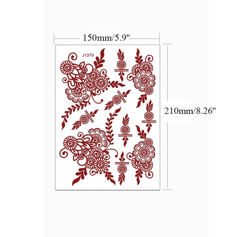 Brown Henna Tattoo Stickers for Hand Foot Waterproof Temporary Tattoos for Women Maroon Color Fake Tattoo for Wedding Body Art - Sun Studio