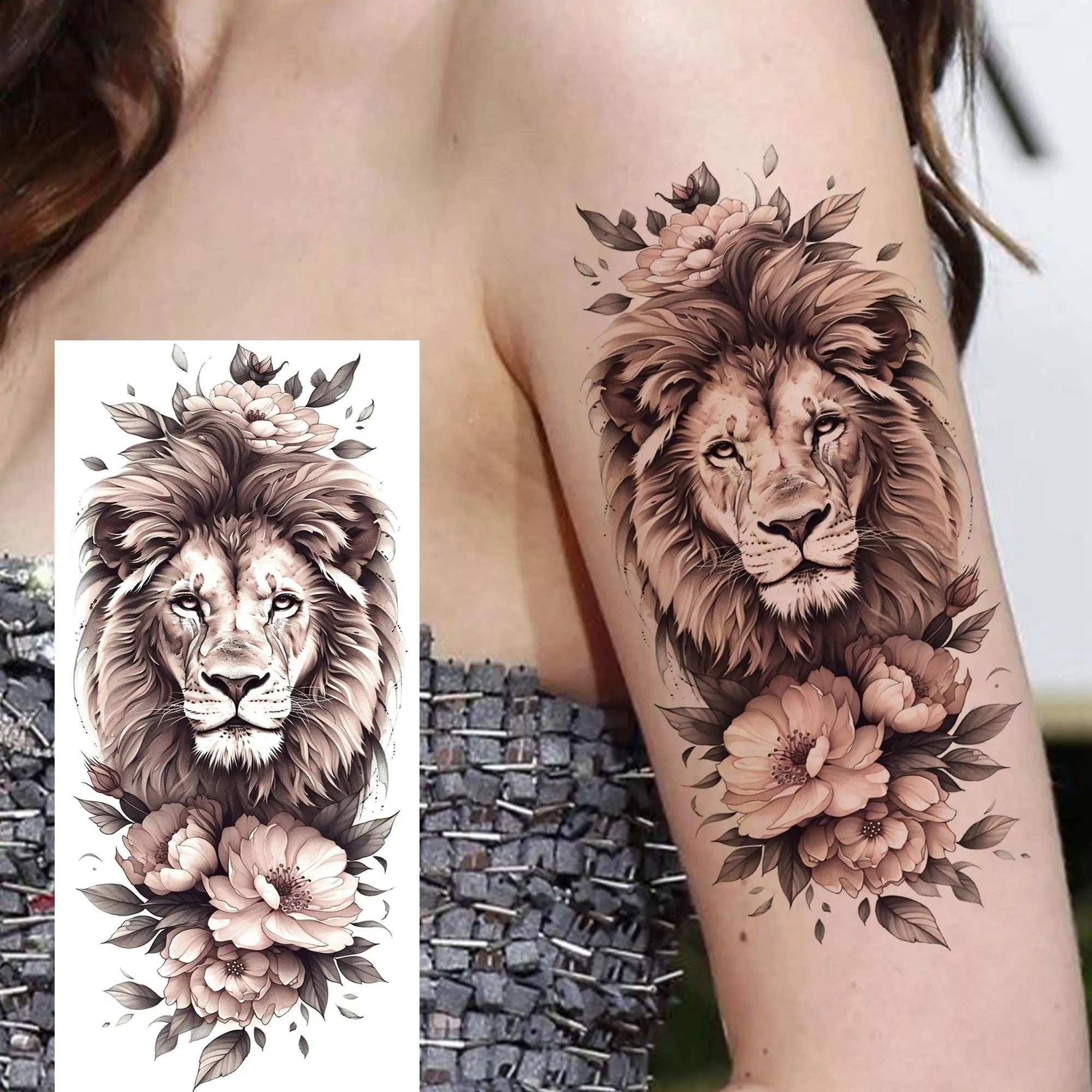 1 Sheet Beautiful Turtle With Flowers Temporary Tattoos Elephant Lion Tatoos Waterproof Realistic Animals Fake Tattoos Stickers - Sun Studio