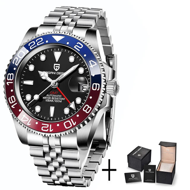 PAGANI DESIGN PD-1662 Luxury GMT Men Mechanical Wristwatch Sapphire Glass Stainless Steel 100M Waterproof Automatic Watches - Sun Studio