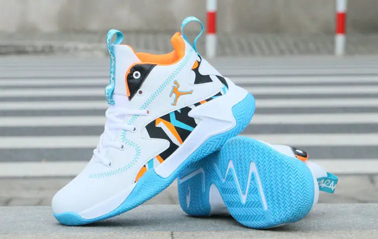 Brand Professional Men's White Red Blue Basketball Shoes Basketball Sneakers Anti-skid High-top Couple Man Basketball Boots - Sun Studio