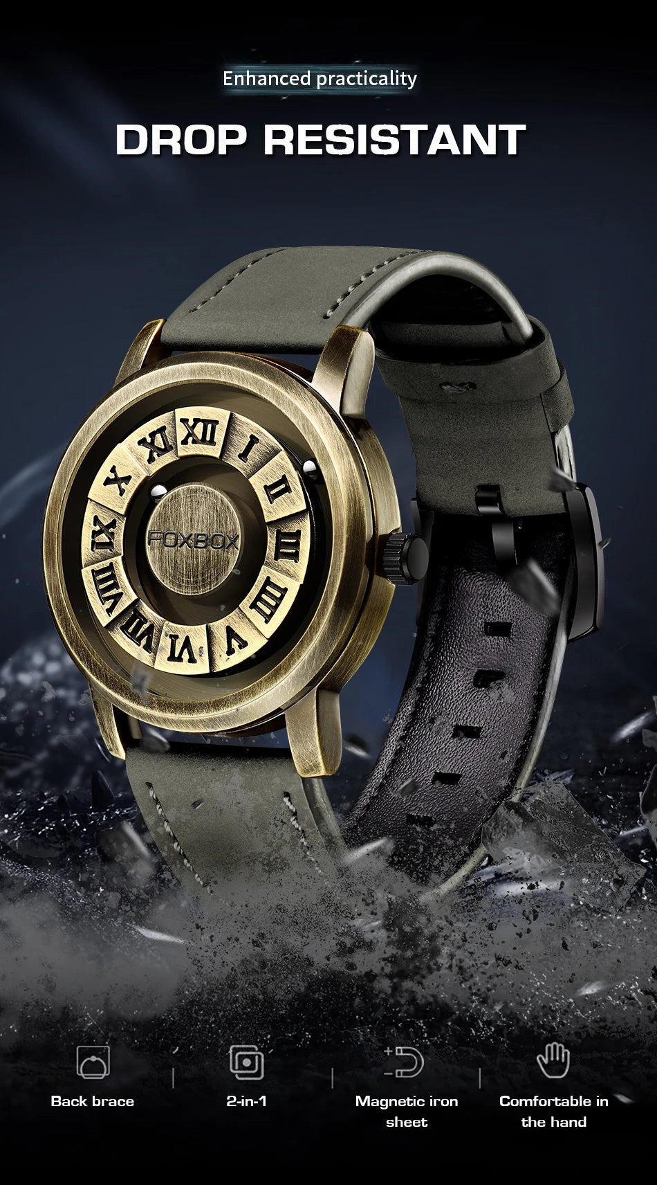 FOXBOX Men's Quartz Watch Fashion Personality Creative Scrolling Iron Ball Magnetic Pointer Waterproof for Male Watches Gift+Box - Sun Studio