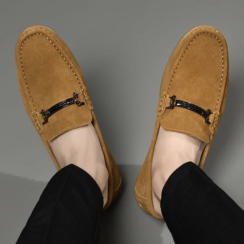 Fashion Brand Men's Spring Suede Casual Leather Shoes Bean Shoes New Outdoor Men's Comfortable Soft Soled Non Slip Driving Shoes - Sun Studio