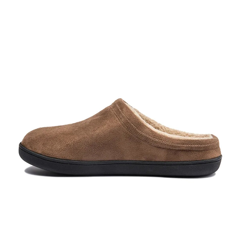 Men Slippers Black New Winter Suede Slippers Warm Indoor Slipper Waterproof Home House Shoes Men Warm Velvet Fur Knitting Shoes - Sun Studio
