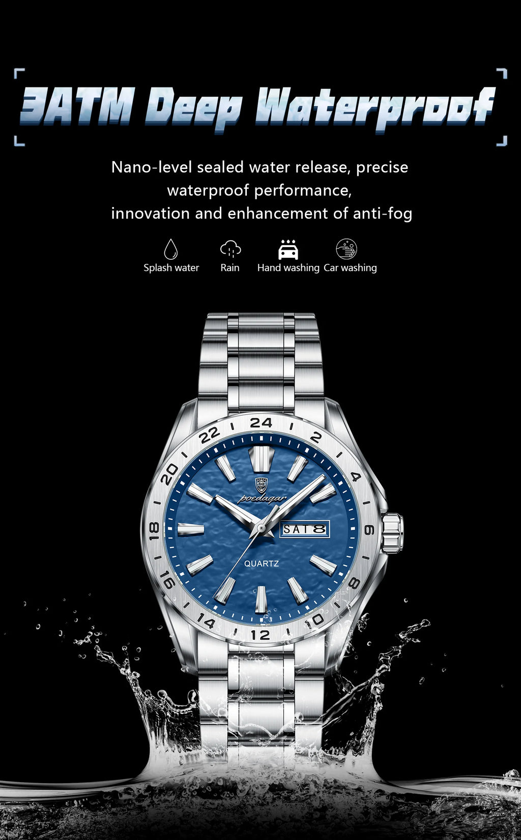 POEDAGAR Sport Luxury Man Wristwatch High Quality Waterproof Luminous Watch For Men Fashion Date Week Quartz Men's Watches Reloj - Sun Studio