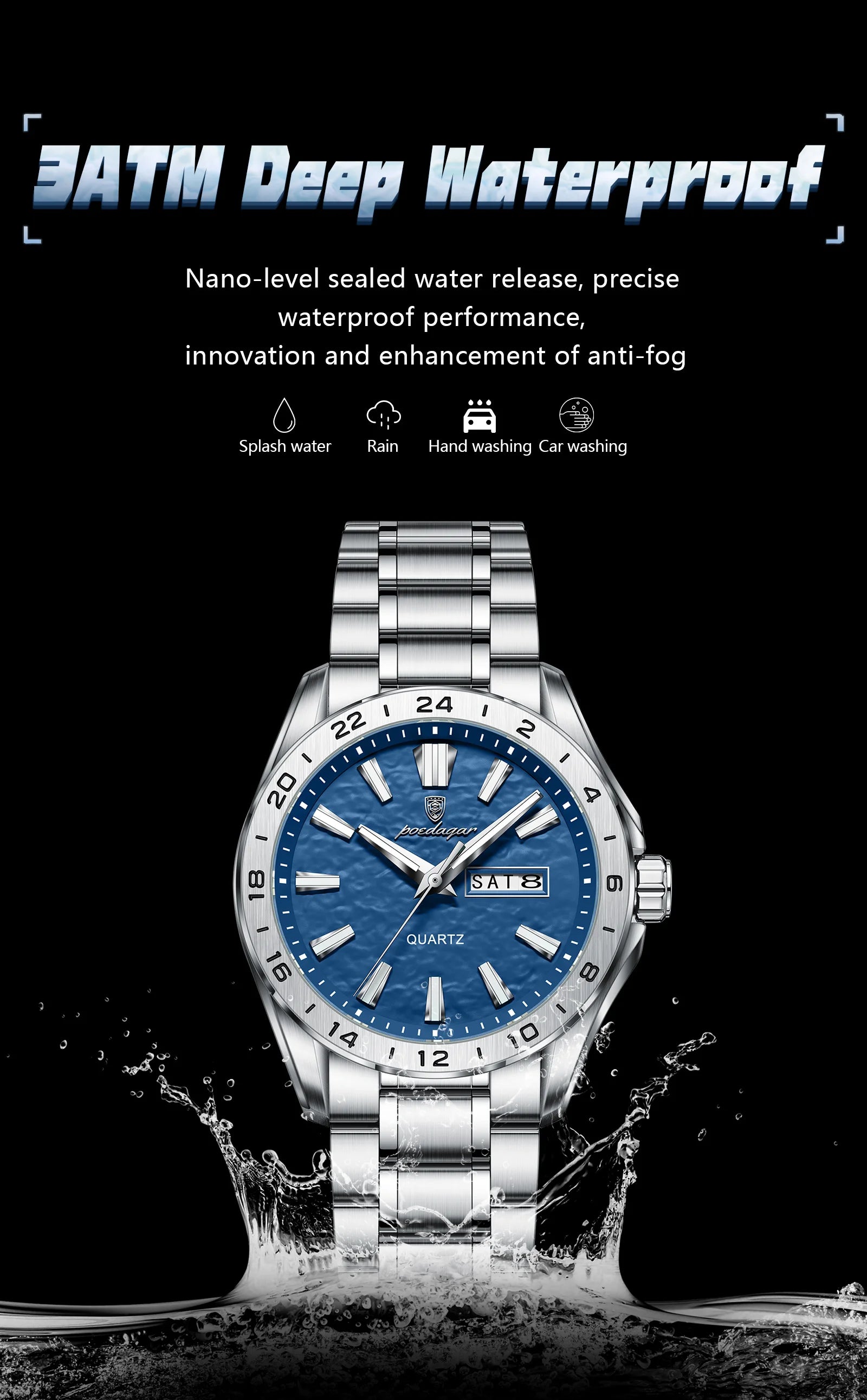 POEDAGAR Sport Luxury Man Wristwatch High Quality Waterproof Luminous Watch For Men Fashion Date Week Quartz Men's Watches Reloj - Sun Studio