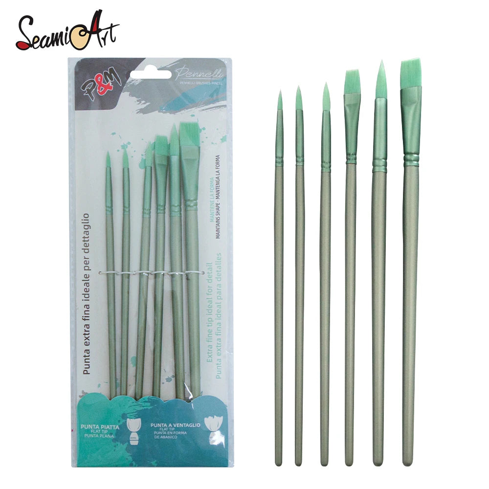 SeamiArt 4/6 Pcs. Different Colors Different Shapes Nylon Hair Painting Brush Set For Gouache Watercolor Oil Acrylic - Sun Studio