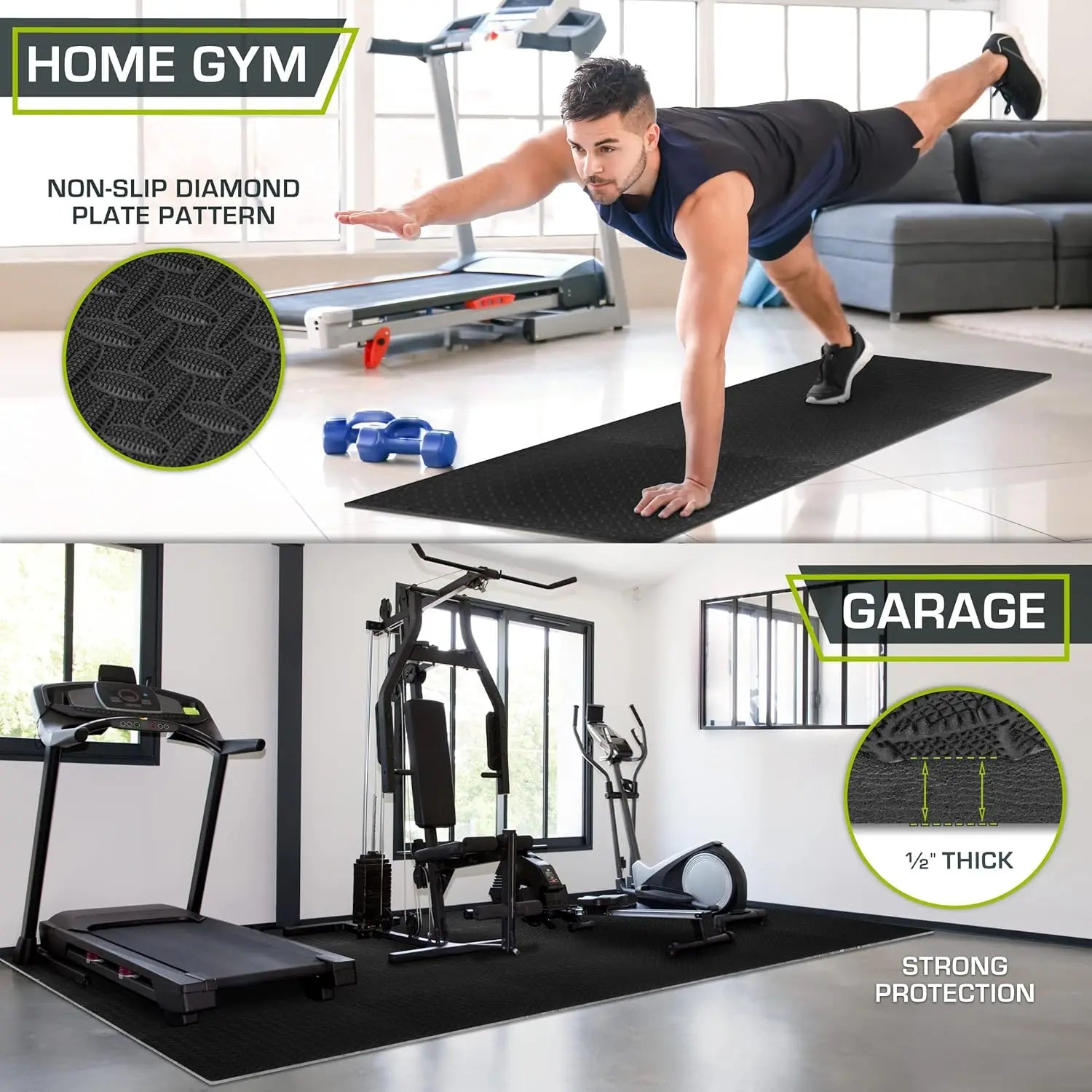 Foam Gym Mat 12 Pieces - Interlocking Puzzle Mat for Home Gym Heavy Duty Gym Floor Mat, Black - Sun Studio