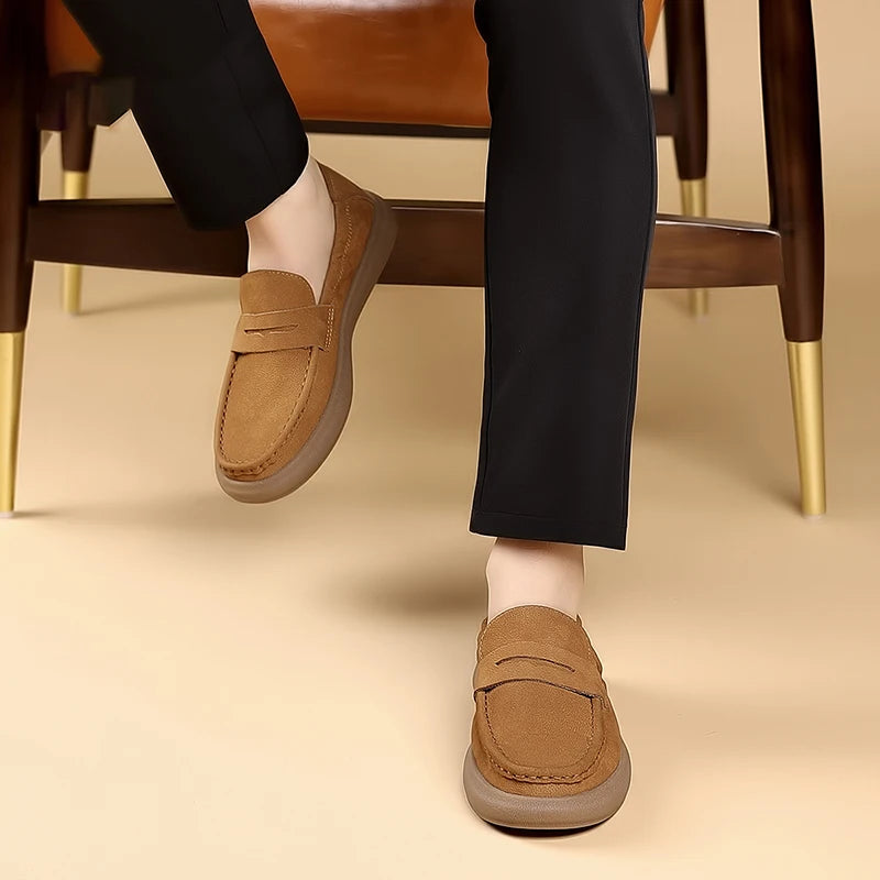 Fashion Genuine Leather Mens Shoes Business Casual Luxury Brand Soft Comfort Loafers Shoes High Quality Slip on Male Boat Shoes - Sun Studio