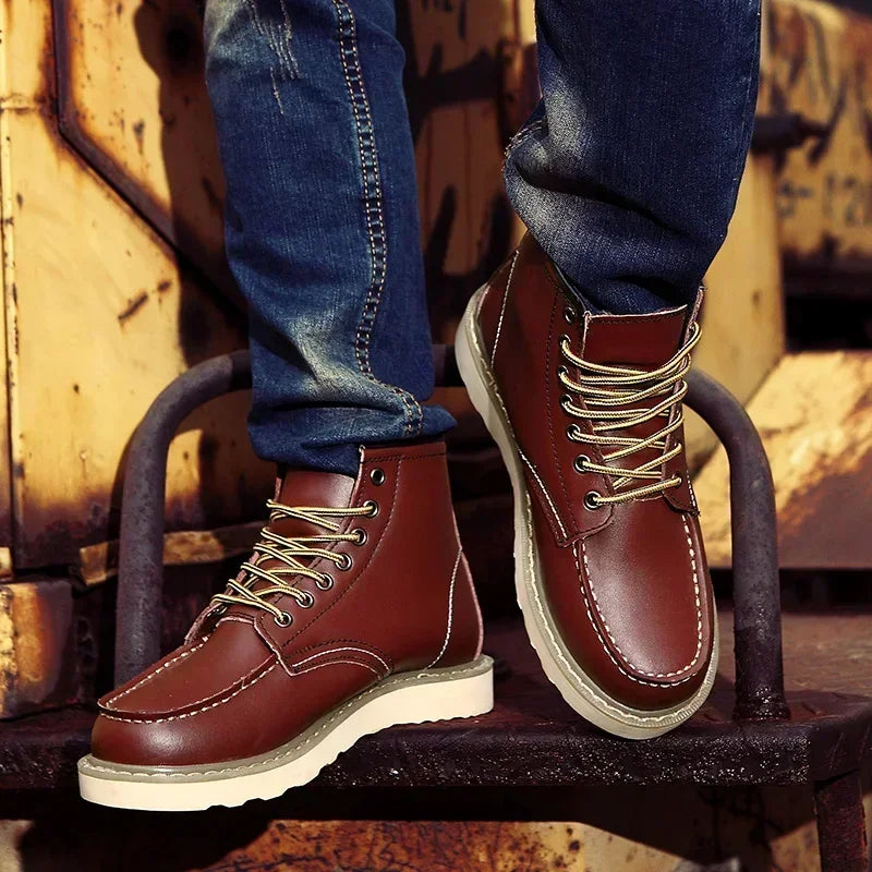 Winter Leather Men Boots Warm Mens Snow Boots with Fur Waterproof Handmade Male Ankle Boots No-slip High Top Male Work Shoes - Sun Studio