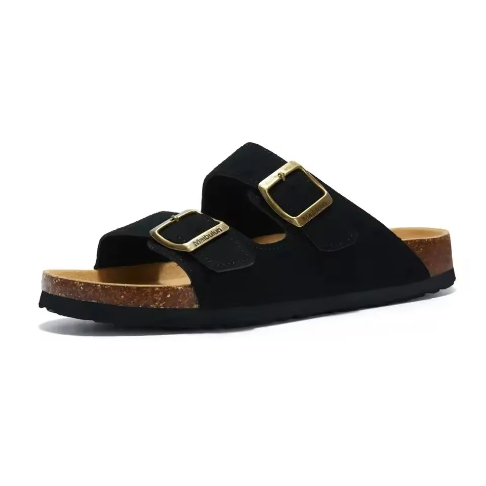 Summer Faux Suede Leather Cork Slippers Flip-flops Women Men Unisex Retro Wear Muller Slippers Fashion Casual Beach Sandals