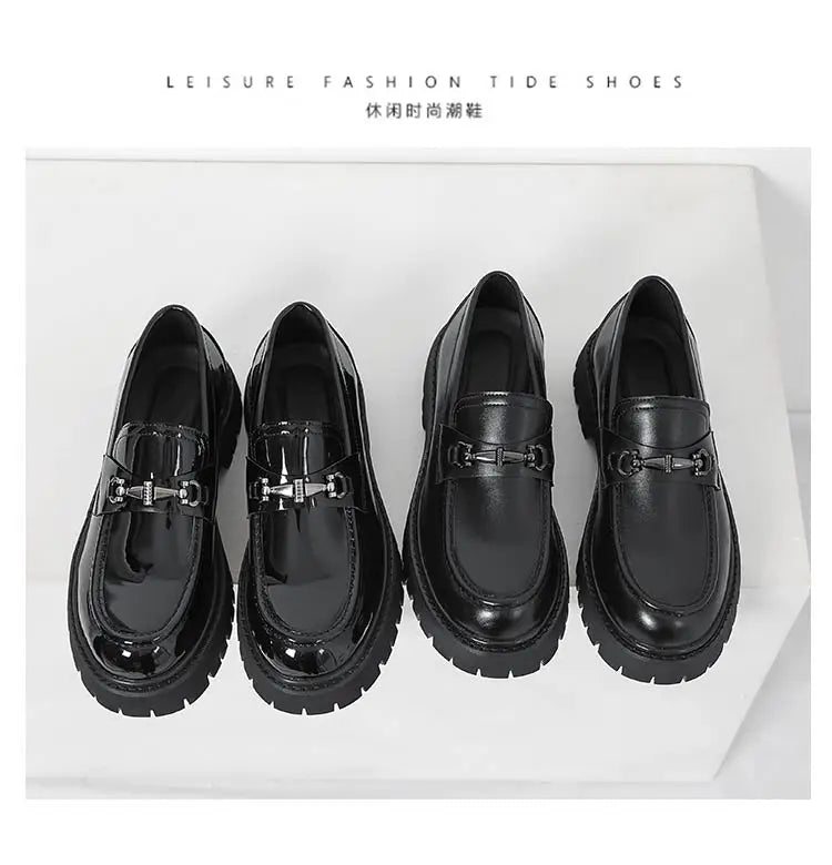 STRONGSHEN Men Leather Shoes Thick-soled British Style Formal Business Shoes Fashion Luxury Slip-On Round Toe Office Casual Shoe - Sun Studio