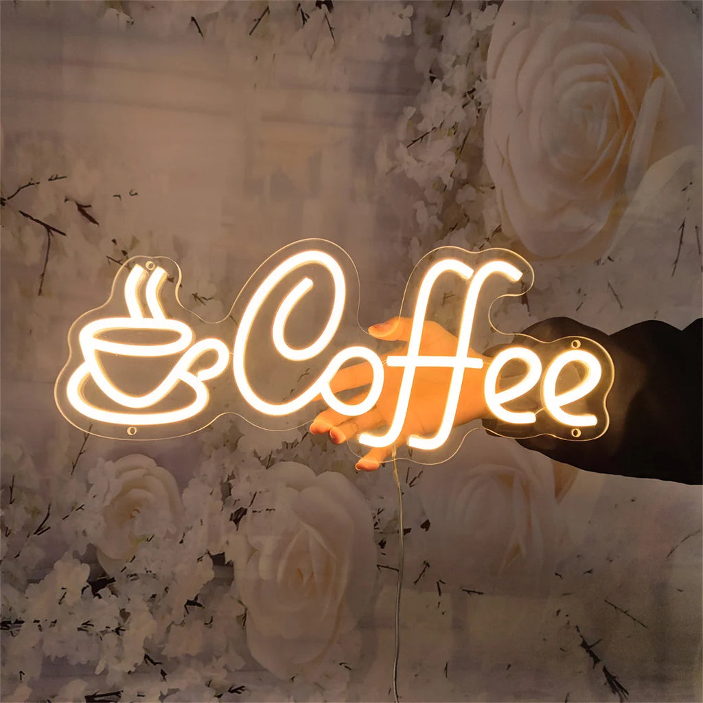 LED Coffee Neon Sign USB Powered Multipurpose Light for Bar Shop Home Decor Single Color Room Wall Signboard Hanging Neon Sign - Sun Studio