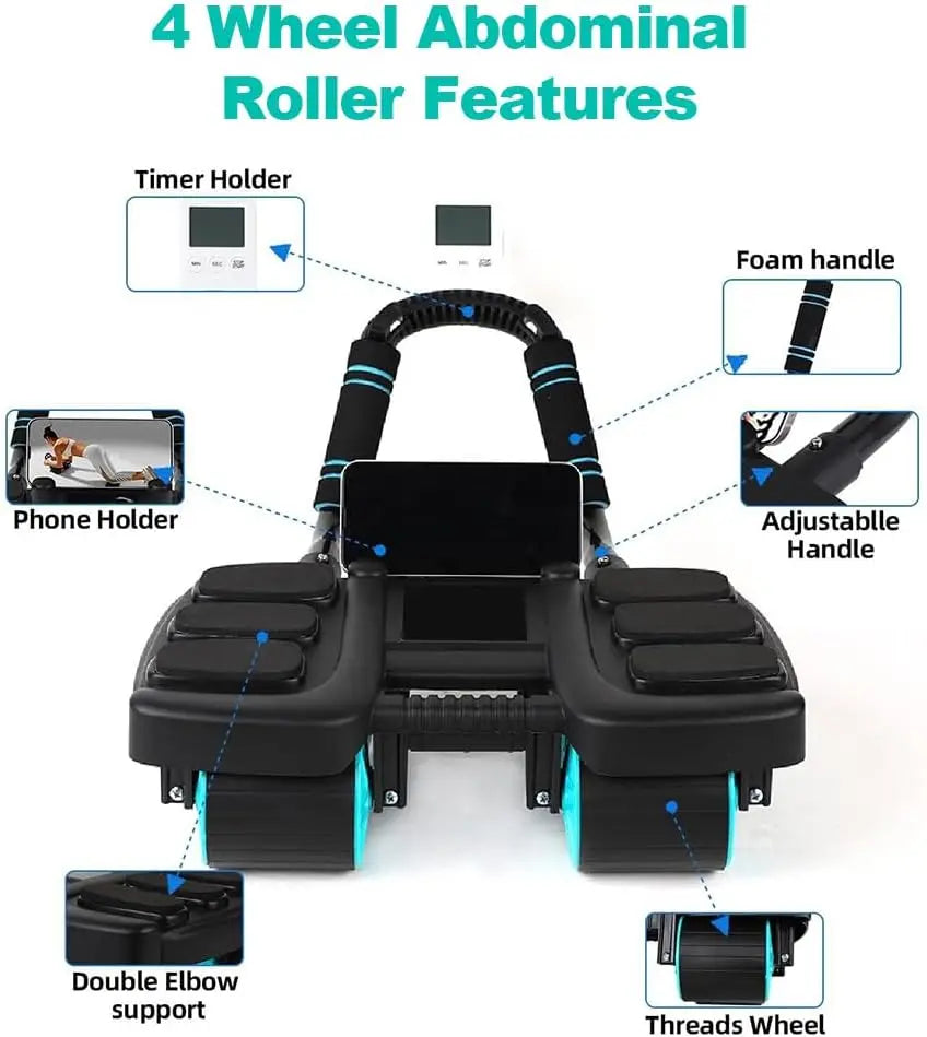 Automatic Rebound Ab Roller Wheel with Elbow Support 4-Wheel Design Core Exercise Equipment for Home Gym Abdominal Workout Machi - Sun Studio