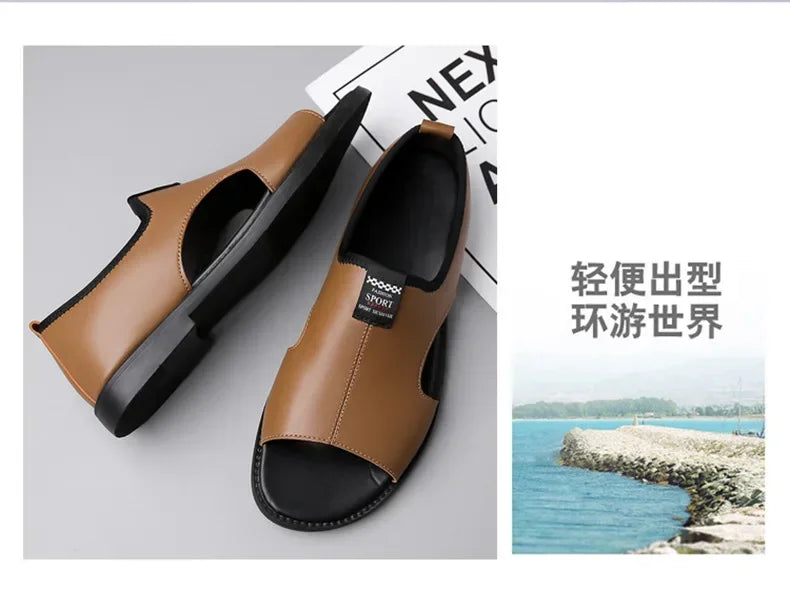 Sandals for Men Brand Casual Shoes Outdoor Fashion Men's Slippers Comfortable Beach Shoes High Quality Leather Man Flat 2025 - Sun Studio