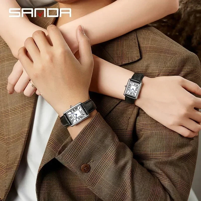 SANDA 9031/1108 Luxury Couple Quartz Watches for Men & Women, Waterproof Sport Casual Watch, Scratch Resistant Leather Strap - Sun Studio