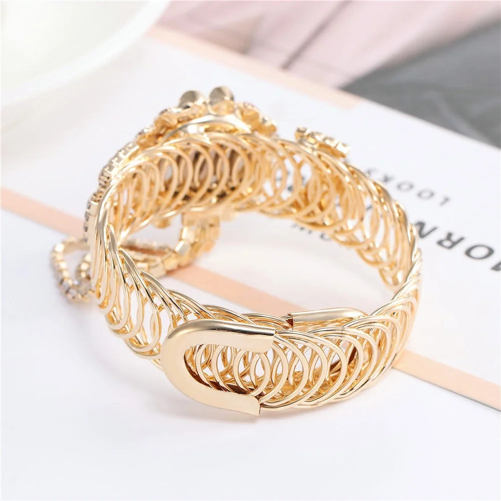 5PCS Luxury Rhinestone Women Watches Jewelry Set Fashion Adjustable Bangle Ladies Quartz Wristwatch Reloj Mujer（Without Box） - Sun Studio