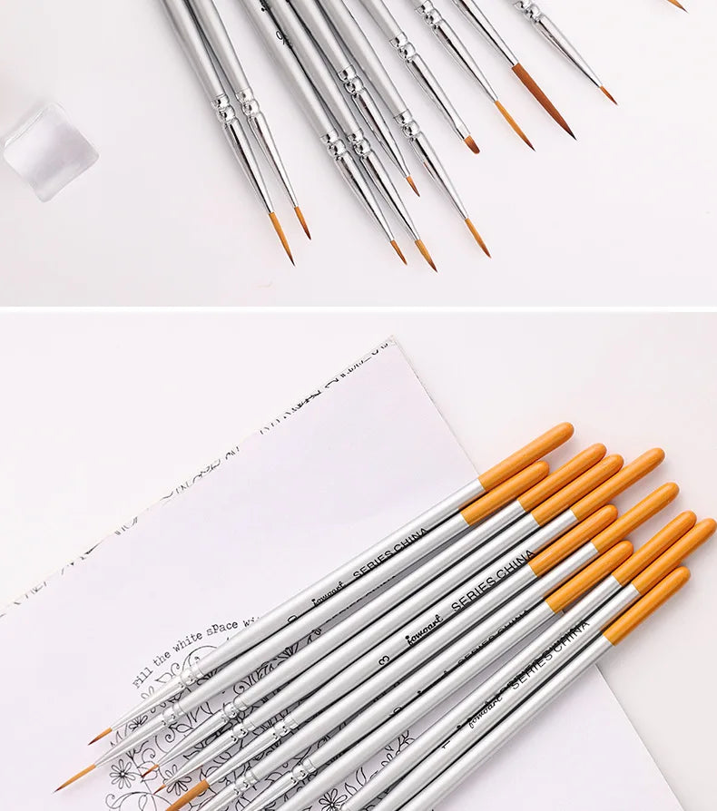 12models Imported Nylon Long Tail Line Brush Very Fine Cartoon Art Line Outline Detail Pen Digital Birch Watercolor Painting Pen - Sun Studio