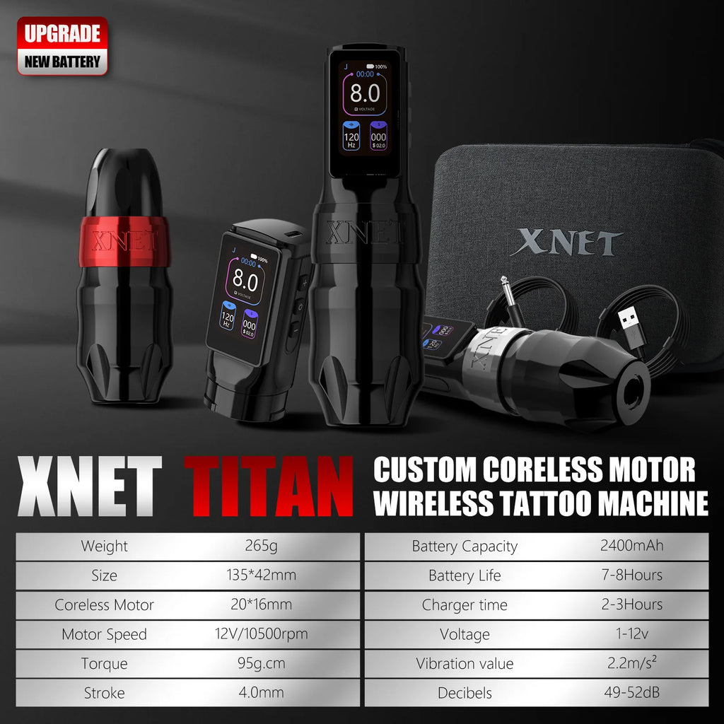 Xnet Titan Max Wireless Tattoo Machine Rotary Pen Coreless Motor 2400m Multi-Function Touchscreen Battery 1-12V for Artist Body - Sun Studio