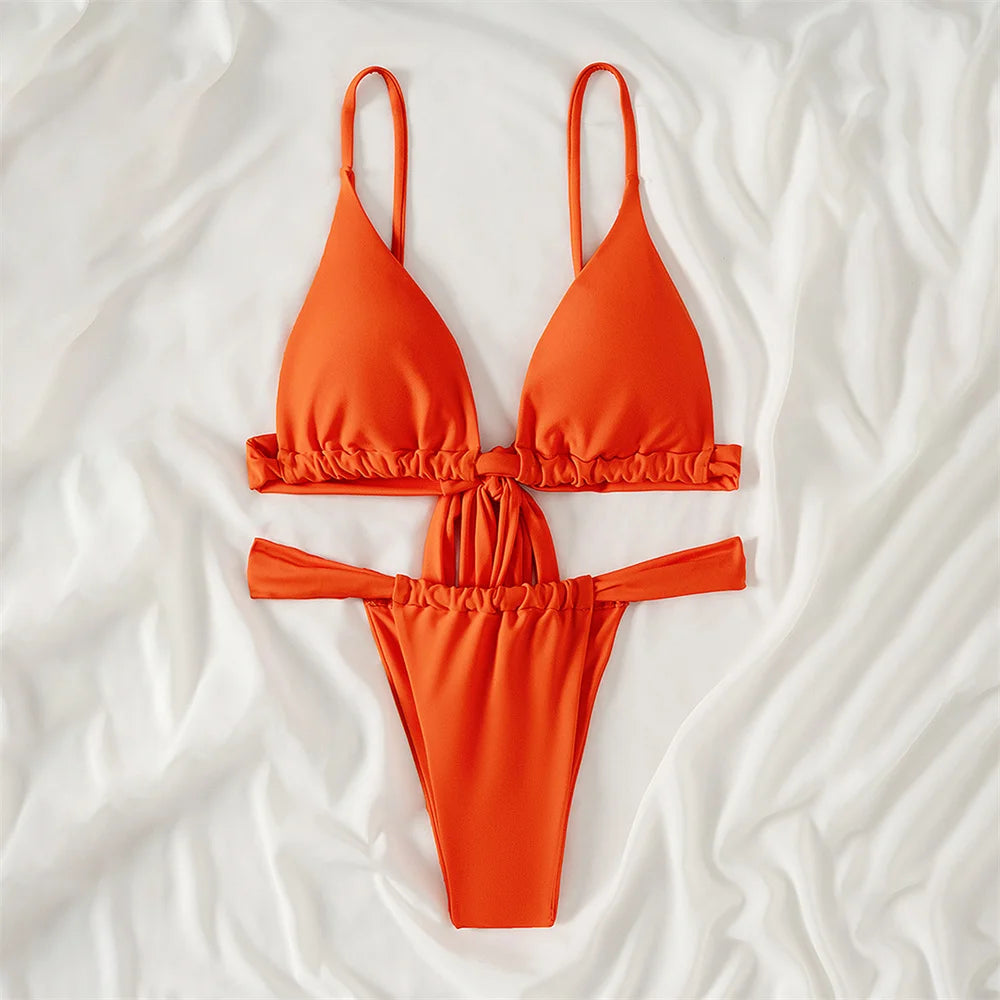 Purple Bikini Triangle Sling Extrem Push Up Swimsuit Backless Bandage Swimwear Women Holiday Beach Outfit Bathing Suit Sexys Set - Sun Studio
