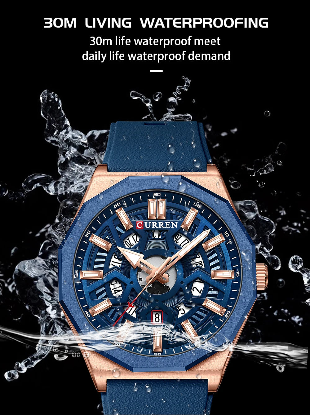 CURREN Fashion Creative Design Watches Men Quartz Silicone Strap Date Wristwatches for Male Clock with Luminous Hands - Sun Studio