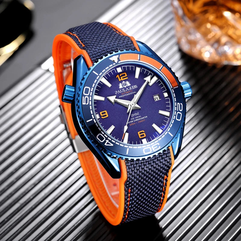 Luxury Automatic Mens Watch High Quality Mechanical Self Wind Movement Rubber Strap Waterproof Luminous Calendar Mens Watches - Sun Studio