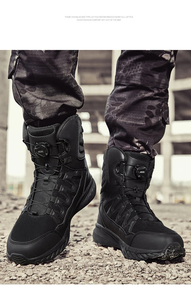 Large Outdoor Training Boots Men's Mountaineering Hiking Boots High Top Rotating Buckle Fashion Camouflage Sports Shoes - Sun Studio