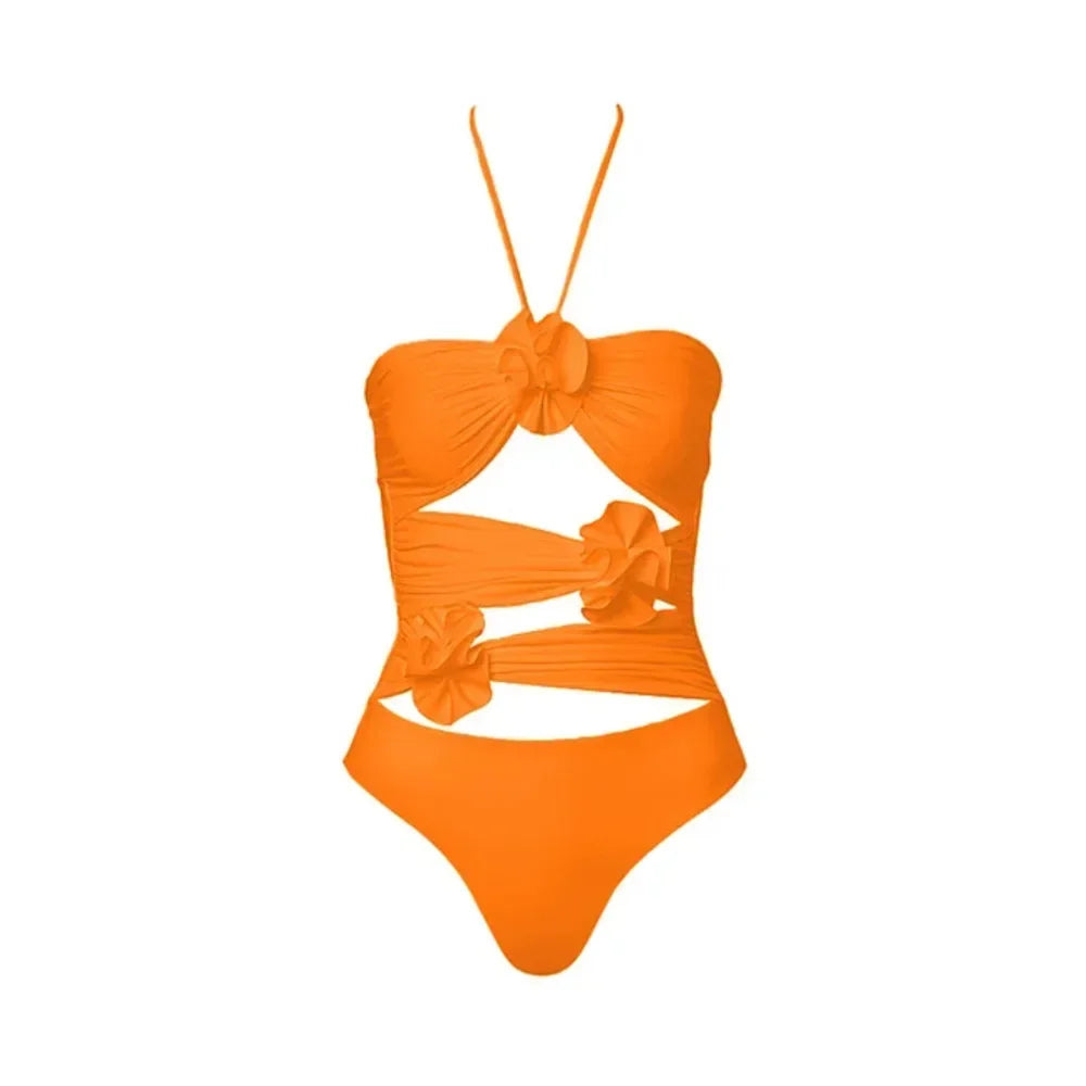 2026 New Sexy White 3D Flower Solid Two Piece Push Up Bikini Set Luxury Swimwear Women Swimsuit Beachwear Summer Bathing Suit