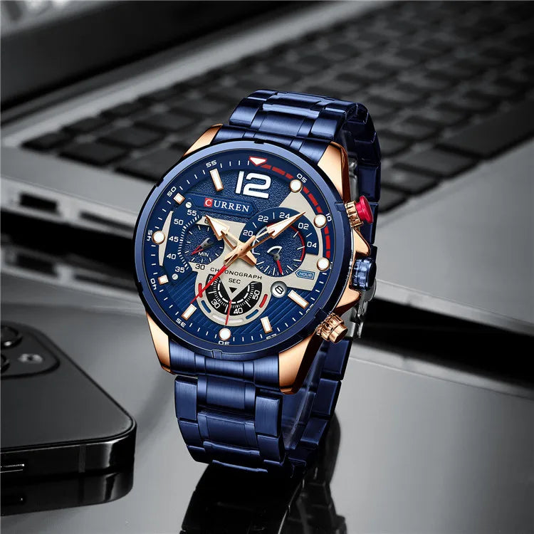 CURREN 8395 Men's Minimalist Large Dial Watch, Water-resistant Calendar Six-hand Multifunctional Quartz Watch - Sun Studio