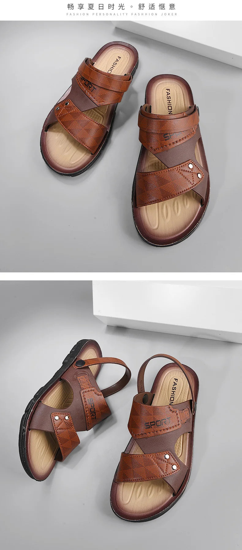 Fashion Casual Men's Sandals Summer Slip On Sandals Men Classic Beach Shoes For Men Outdoor Leather Sandals Male Slippers - Sun Studio