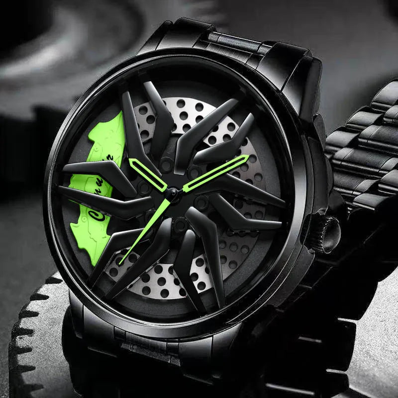 Watch Men's Trendy Waterproof Sports Car Wheels Mens Watch Watches for Men Numberless Quartz Cool Waterproof Watches - Sun Studio