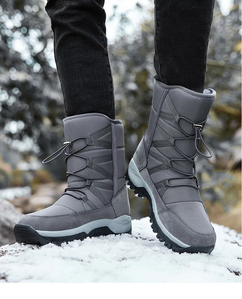 New Warm Plush Snow Boots Men Lace Up Casual High Top Men's Boots Waterproof Winter Boots Anti-Slip Ankle Boots Men's Work Boots