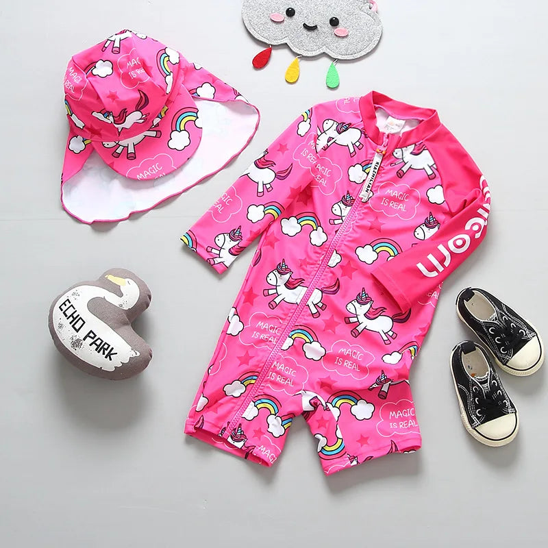 UPF50 Girls Swimwear Long Sleeves Floral Baby Swimsuit UV Protection Children's Swimming Suit Beach Summer Toddler Bathing Suit - Sun Studio