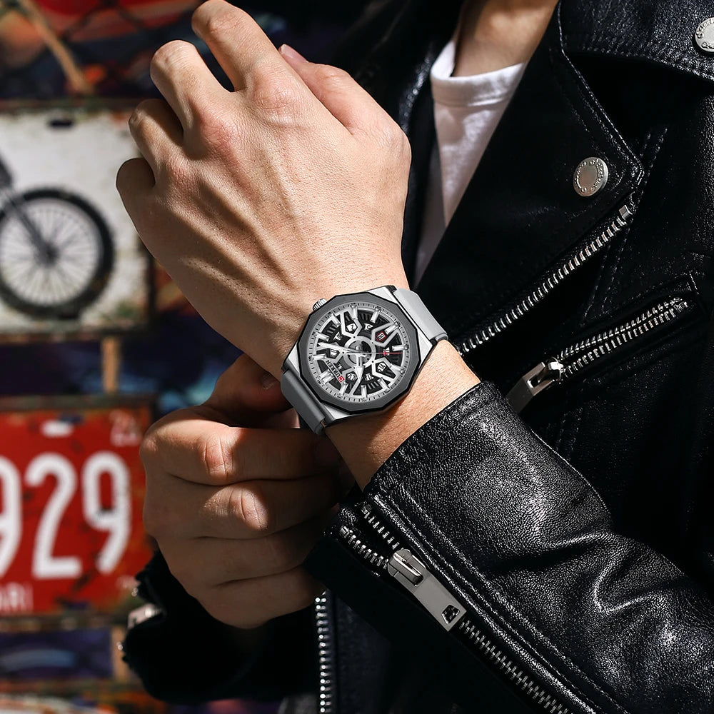 CURREN Fashion Creative Design Watches Men Quartz Silicone Strap Date Wristwatches for Male Clock with Luminous Hands - Sun Studio