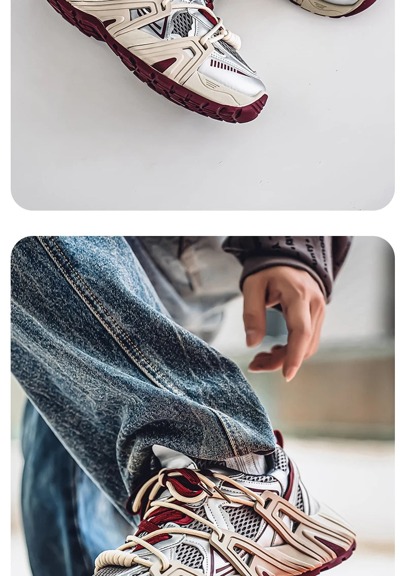 Men's Lace Up Street Sneakers Niche Thick Splicing Mixed Color Sports Shoes Arrival Vulcanization Shoes Punk Breathable Women - Sun Studio
